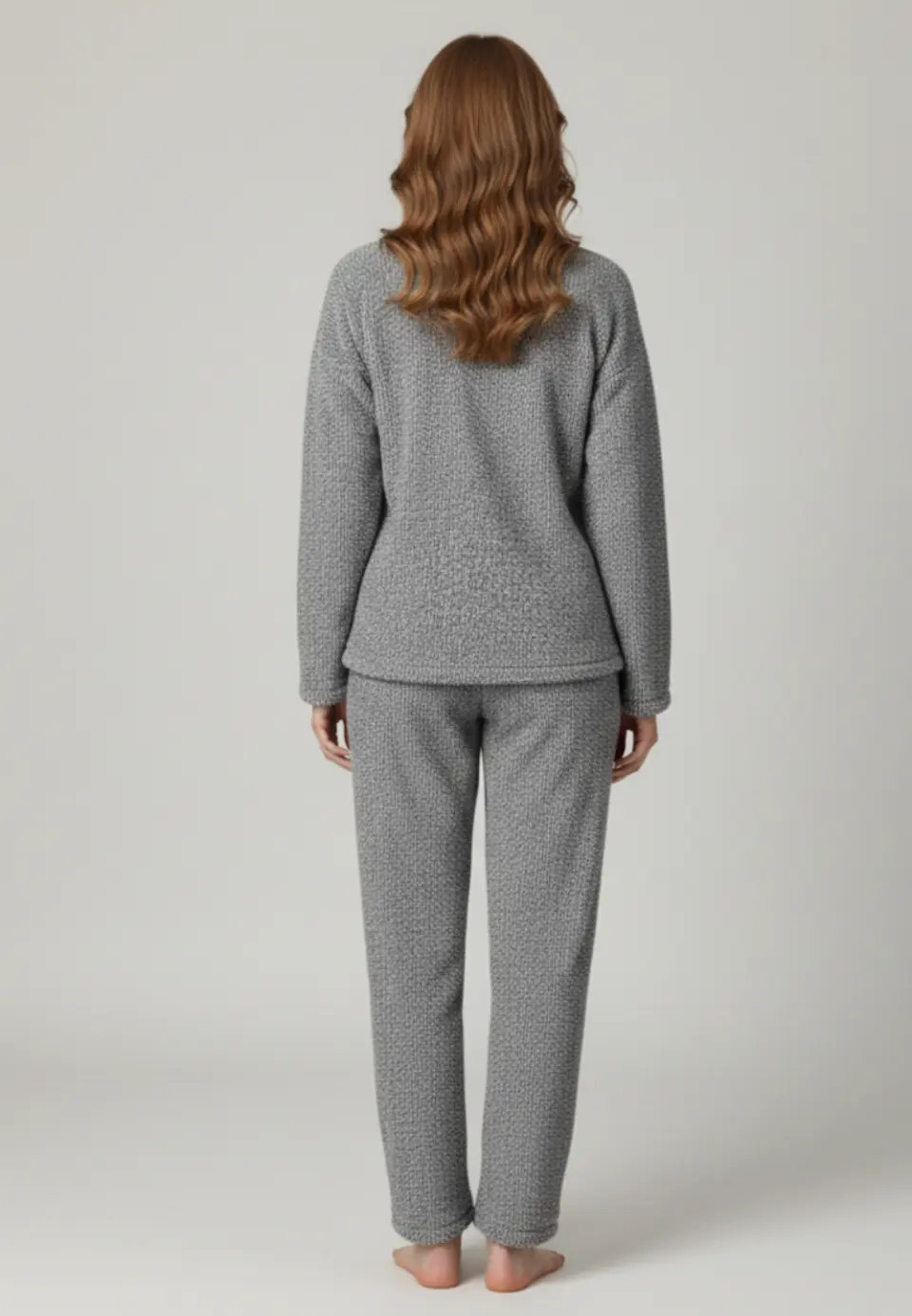 Pijamale damă cocolino gri deschis cu imprimeu pinguin