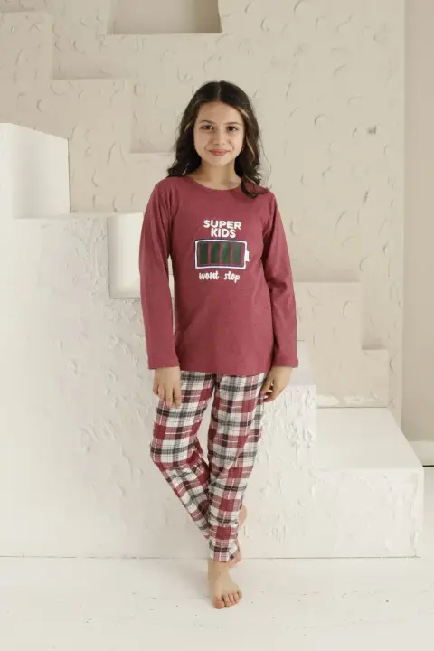 Pijama Fete, Mânecă Lungă, Imprimeu Super Kids, Roz Închis