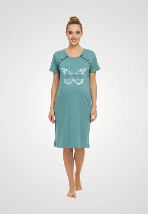 Cămașă pentru alăptat turcoaz imprimeu ''BE HAPPY''