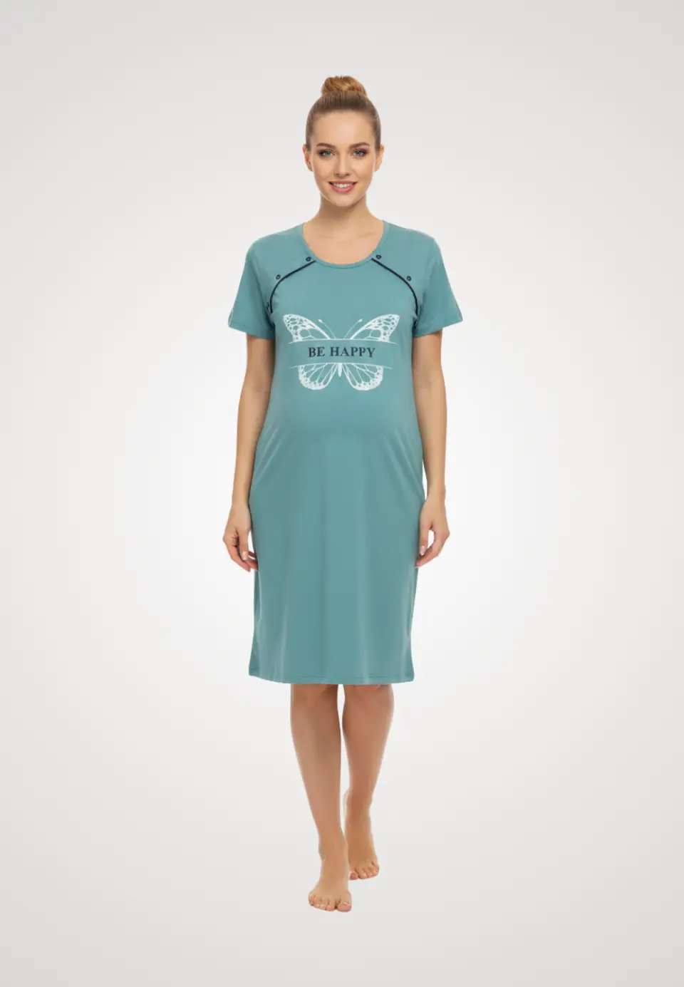 Cămașă pentru alăptat turcoaz imprimeu ''BE HAPPY''