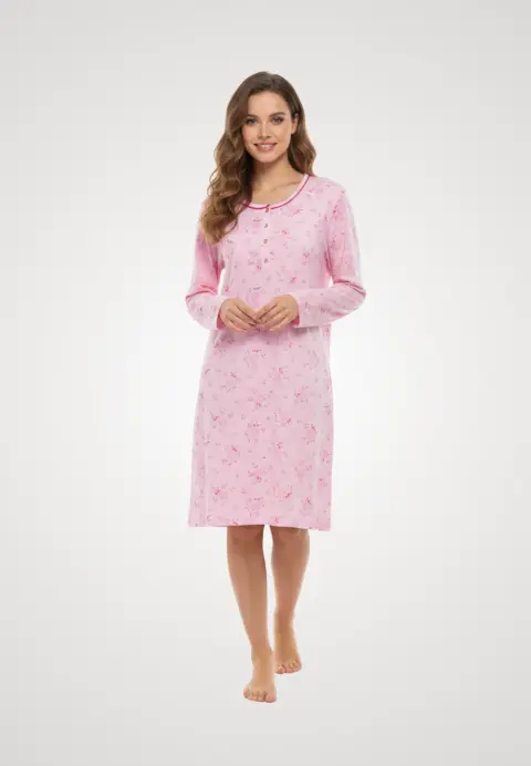 Cămașă damă de noapte, roz imprimeu floral