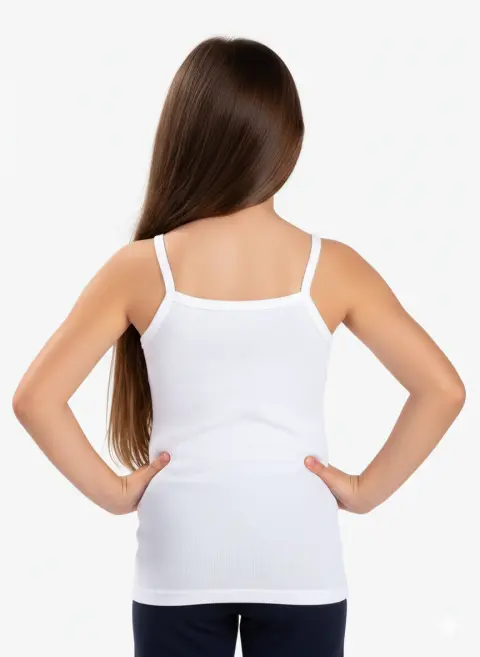 Maiou Alb Fete din Bumbac – Bretele Subțiri, Decolteu Rotund