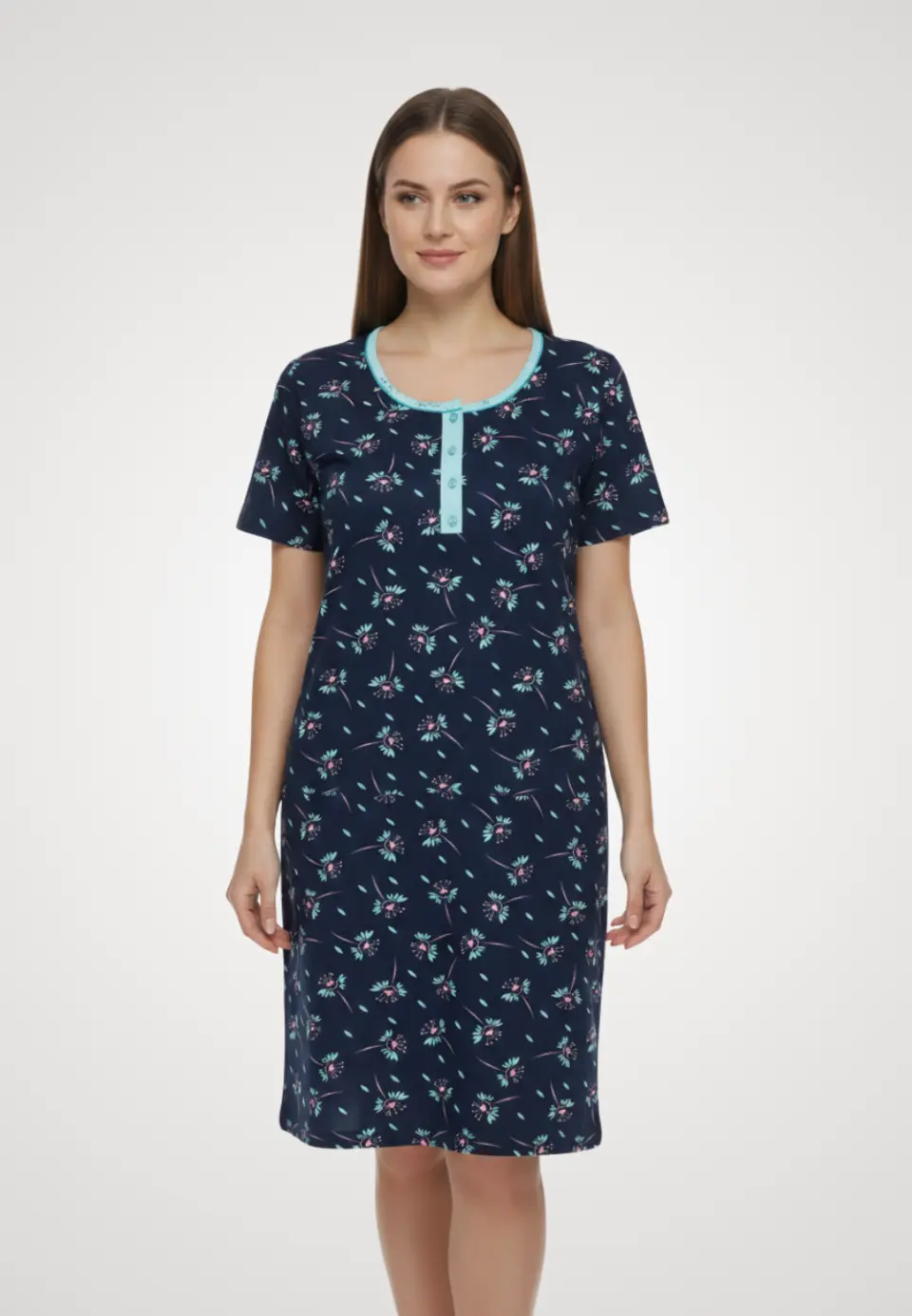 Cămașă de noapte bleumarin cu flori