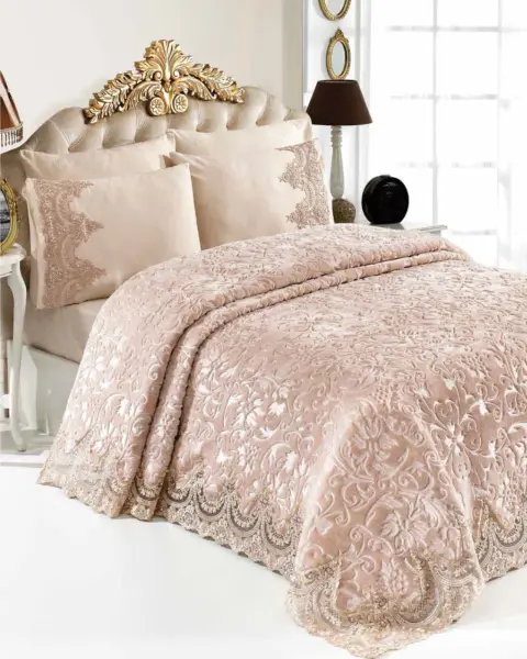 Lenjerie de Pat, Set 6 Piese, pentru 2 persoana, Cappuccino