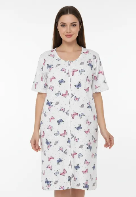 Cămașă de noapte alb cu fluturi si fermoar