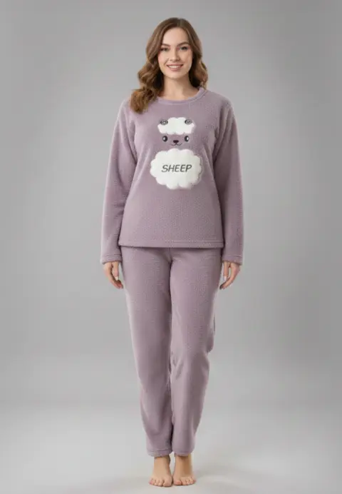 Pijamale damă cocolino mov cu imprimeu „Sheep”