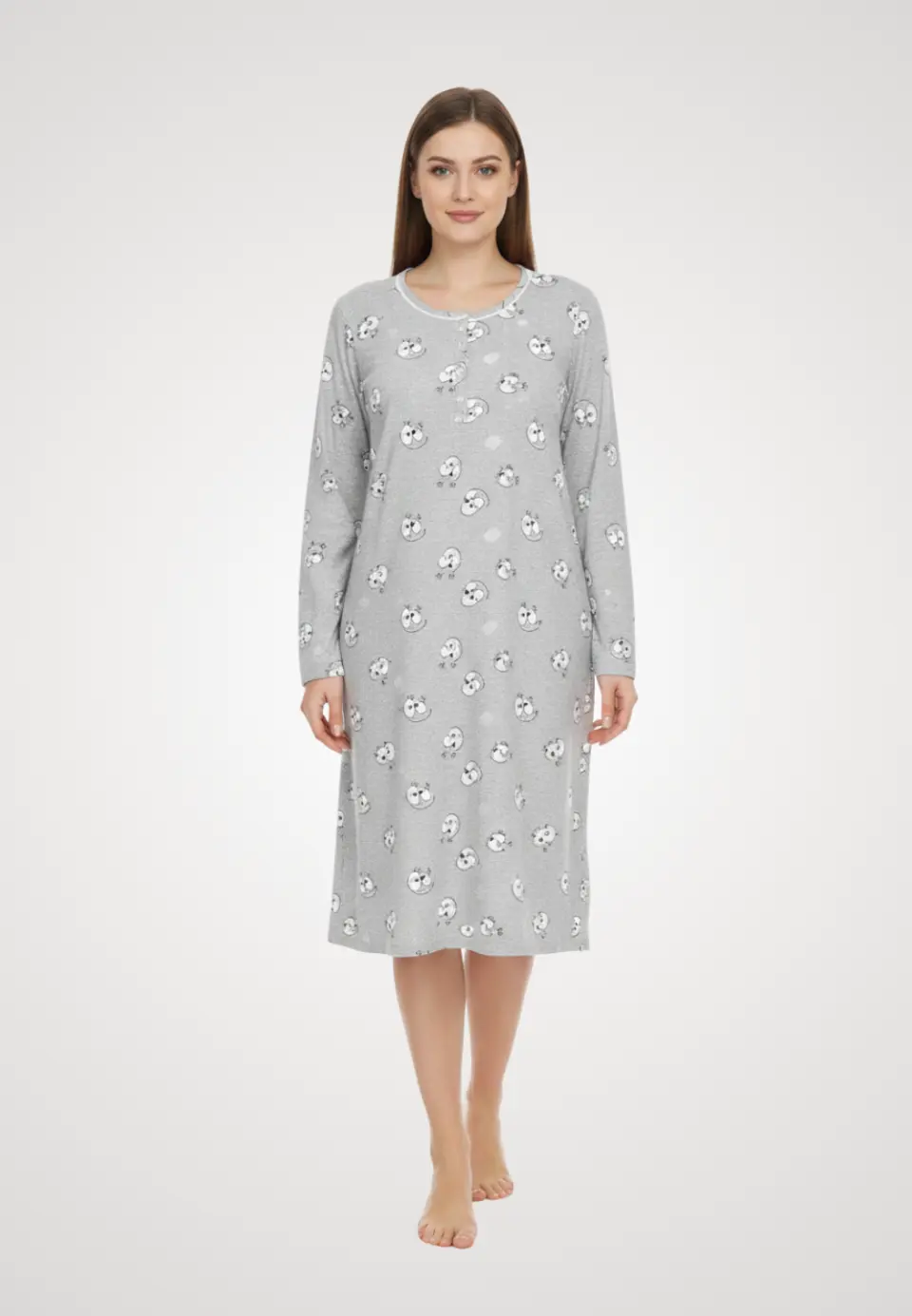 Cămașă de noapte gri cu imprimeu smile face