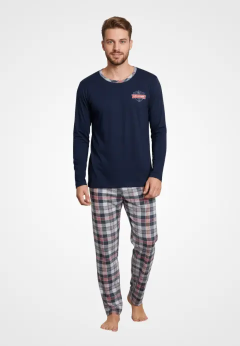 Pijama Bărbat , Mâneci Lungi și Pantaloni Lungi Asortați, Imprimeu ,,Acadamic'', Bleumarin