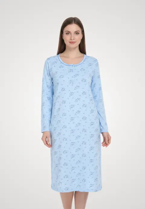 Cămașă de noapte albastra imprimeu flori