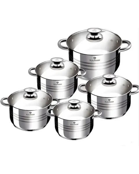 Set 5 Oale din Inox cu Capace din Sticlă Termorezistentă