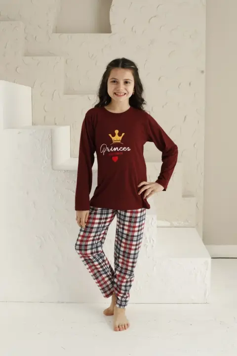 Pijama Fete, Mânecă Lungă, Princess, Bordo