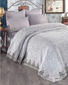 Lenjerie de Pat, Set 6 Piese, pentru 2 persoana, Gri