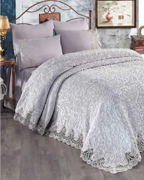 Lenjerie de Pat, Set 6 Piese, pentru 2 persoana, Gri