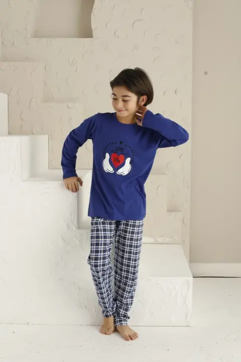 Pijama băieți, mânecă lungă, Love Me, albastru