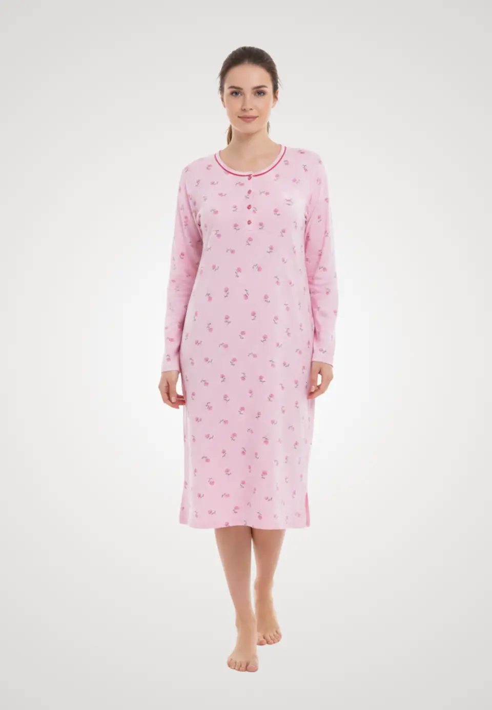 Cămașă de noapte roz cu floricele