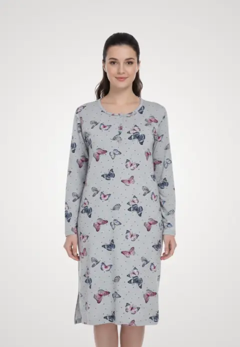 Cămașă de noapte gri cu fluturi