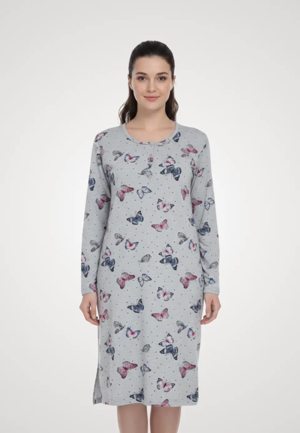 Cămașă de noapte gri cu fluturi