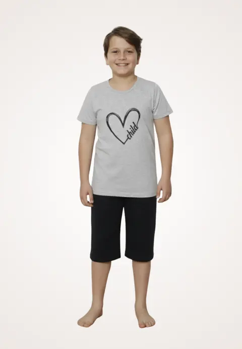 Pijama familie-copii, bumbac, mânecă scurtă și pantaloni 3/4, roz pudrat