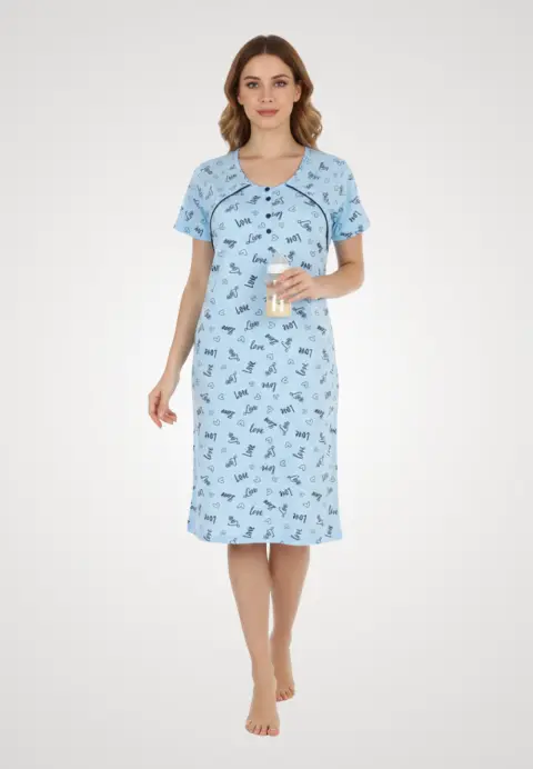 Cămașă pentru alăptat albastra imprimeu ''love''