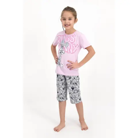 Pijama pentru fetițe Disney, bluza cu maneca scurtă și pantaloni 3/4, imprimeu Bugs Bunny, roz