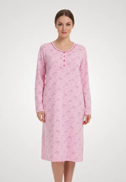 Cămașă de noapte roz cu flori