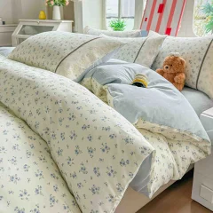 Lenjerie de pat  cu elastic si broderie, bumbac 100%. ALB, BLUE. AB-29