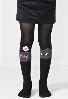 Dres fetițe Penti Pretty ,,Catty'', 30 den-  imprimeu pisică, negru