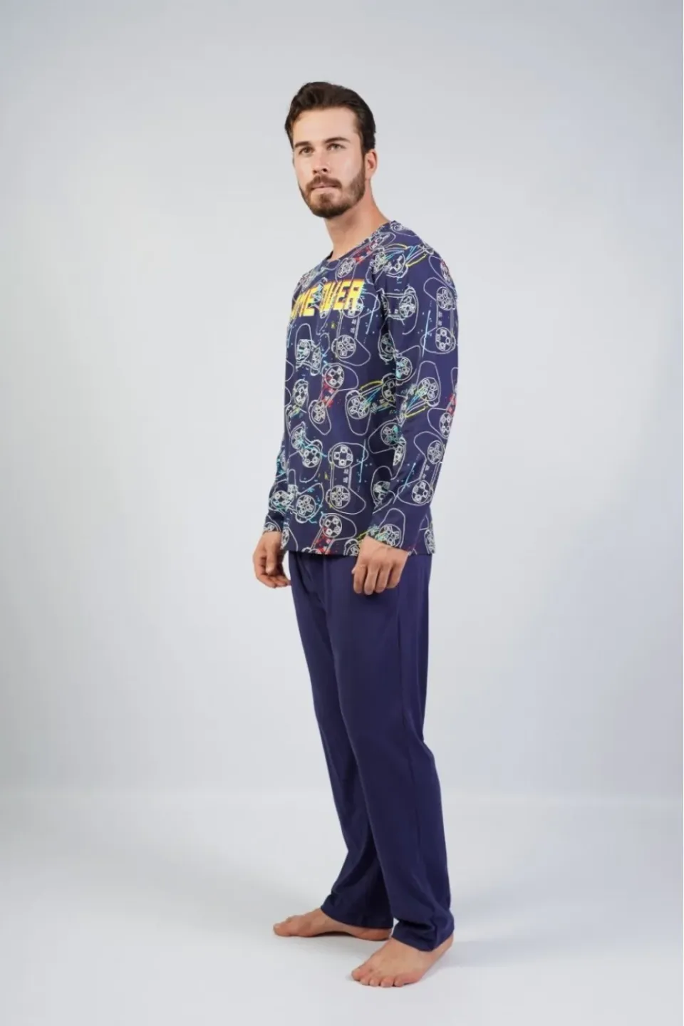 Pijama Vienetta pentru Bărbați din Bumbac, cu Imprimeu "Game Over"