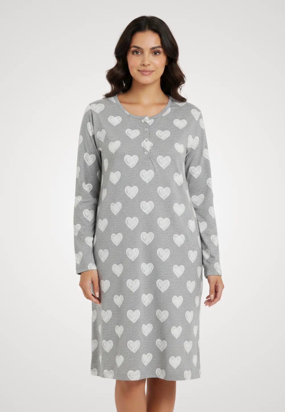 Cămașă de noapte gri cu inimi