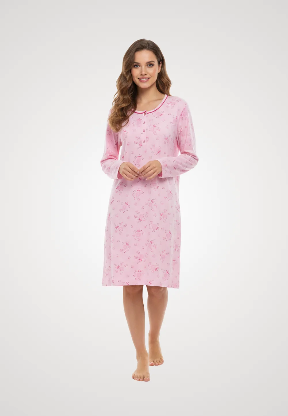 Cămașă damă de noapte, roz imprimeu floral