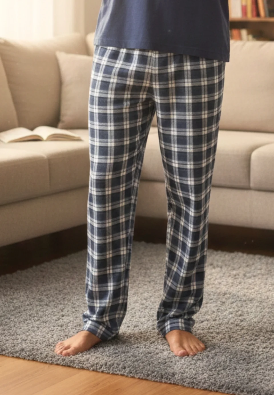 Pantaloni pijama bărbați gri închis cu carouri gri și negre