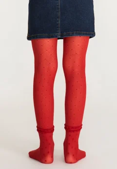 Dres fetițe Penti Young ,,Cross'', 30 den- cu dantelă, transparent, roșu