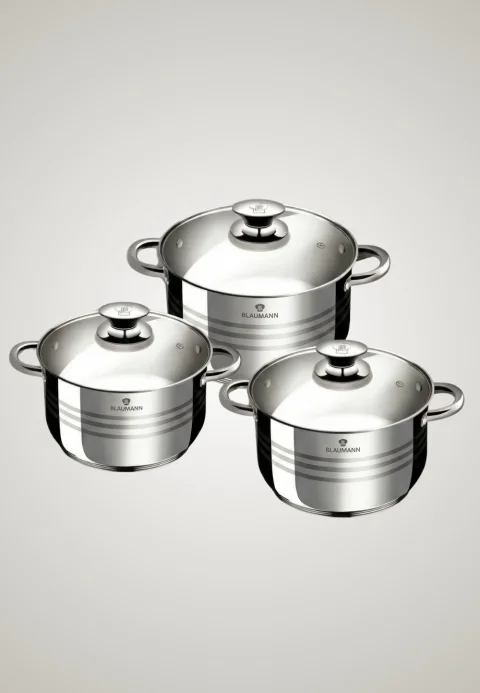 Set 3 Oale din Inox cu Capace din Sticlă Termorezistentă