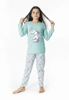 Pijama Fete, Mânecă Lungă, Imprimeu elefant, Blue