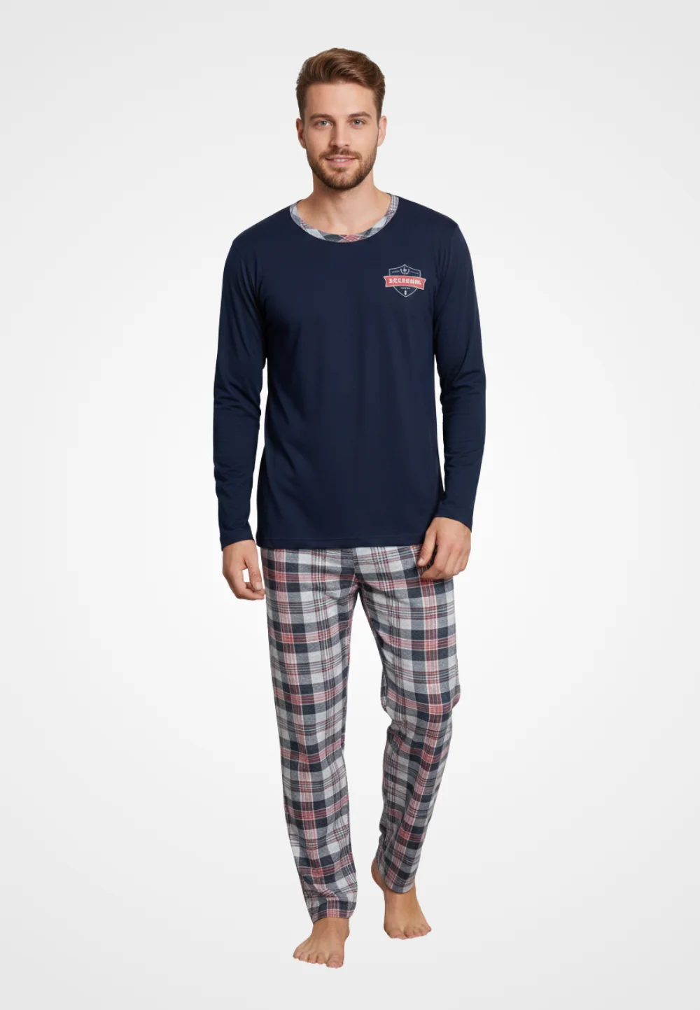 Pijama Bărbat , Mâneci Lungi și Pantaloni Lungi Asortați, Imprimeu ,,Acadamic'', Bleumarin