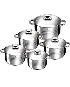 Set 5 Oale din Inox cu Capace din Sticlă Termorezistentă