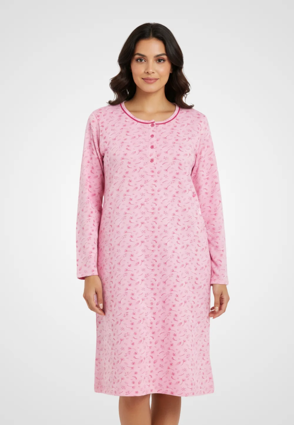 Cămașă de noapte roz cu maneca lunga