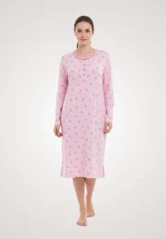 Cămașă de noapte roz cu floricele