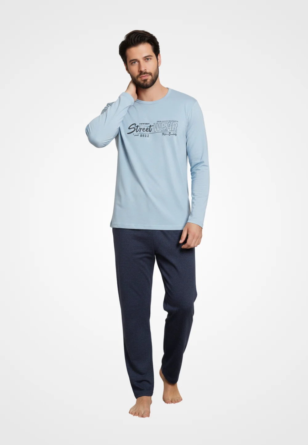 Pijama barbati vatuita, bluza cu maneca lunga si pantaloni lungi