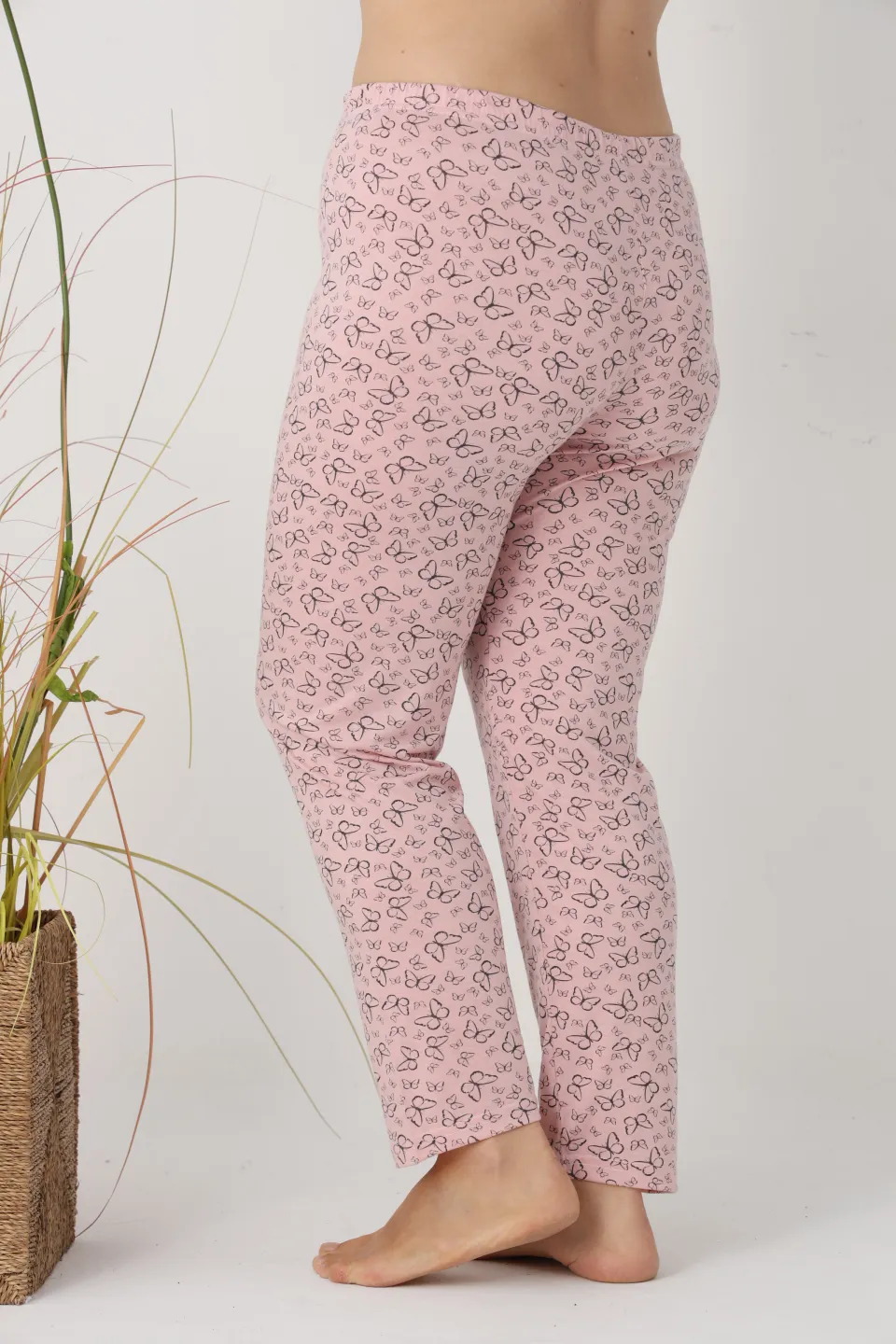 Pantaloni de pijama damă Big Size, roz cu fluturi