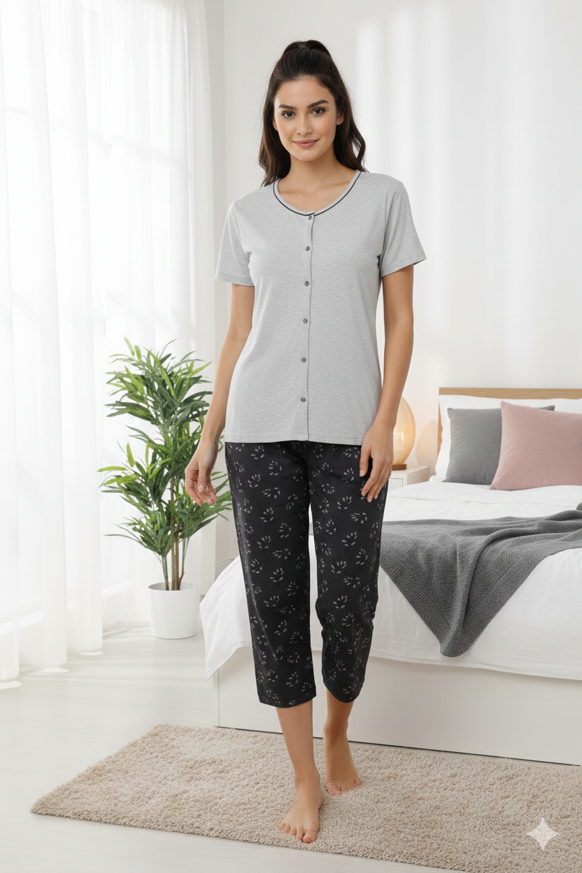 Pijama damă  din bumbac mânecă scurtă și pantaloni 3/4