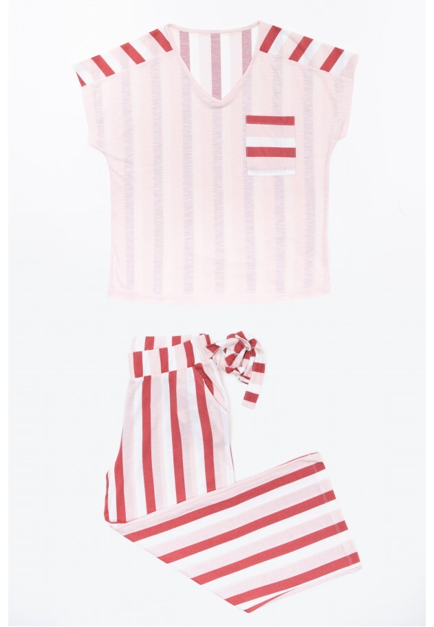 Pijama damă Freenight roz, tricou mânecă scurtă, pantaloni lungi