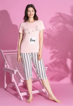 Pijama damă bumbac – tricou și pantaloni 3/4, imprimeu BANY