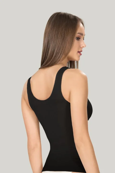 Maiou dama modelator in talie cu bretele groase, material moale, culoare negru