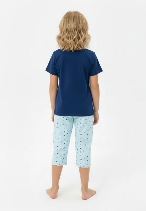 Pijama fete Paște, bleumarin – tricou bumbac 100% și pantaloni