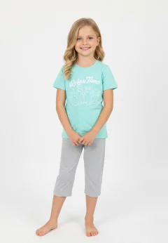 Pijama fete Paște, Verde – tricou bumbac 100% și pantaloni 3/4