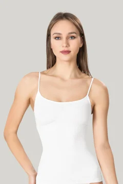 Maiou dama modelator in talie cu bretele subtiri, material moale, culoare alb