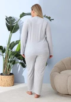 Pijama damă big size albastru deschis, imprimeu Leave a little, 100% bumbac