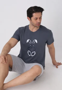 Pijama bărbați Paște, Gri– tricou bumbac 100% și pantaloni 3/4