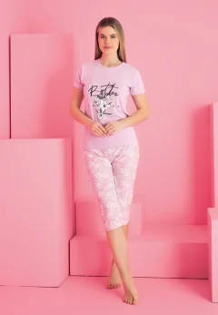 Pijama damă bumbac – tricou și pantaloni 3/4, imprimeu BETTER